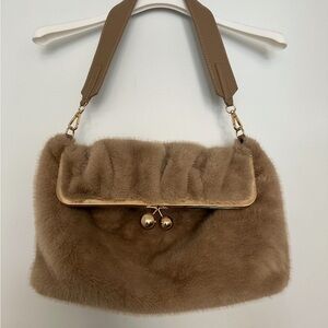 Luxurious Tan Faux Fur Shoulder Bag new